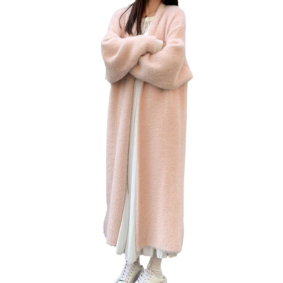 Damen Langer Übergroßer Maxi-Strickcardigan mit offener Front – Veloura