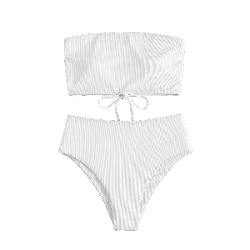 Damen Bandeau-Bikini mit hohem Bund und Rippdesign Echo Archiv