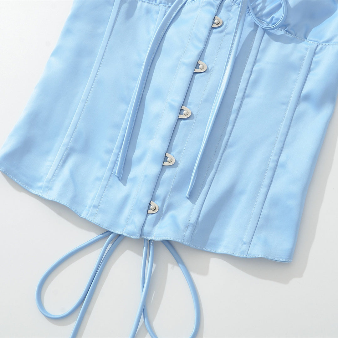 Damen Satin-Nachtkleid mit dekorativen Bindebändern und Knopfleiste Echo Archiv