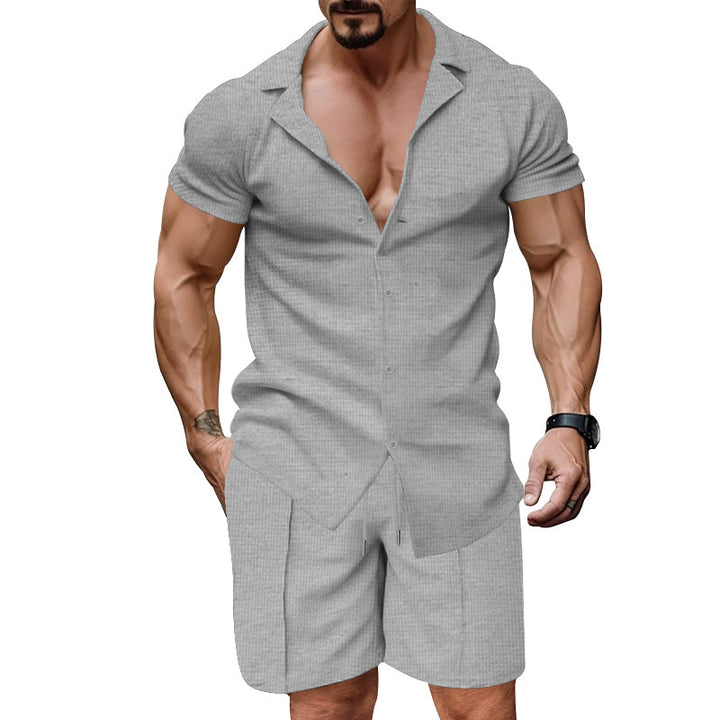 Herren lässiges Kurzarmzweiteiler Set mit strukturiertem Design Echoarchiv