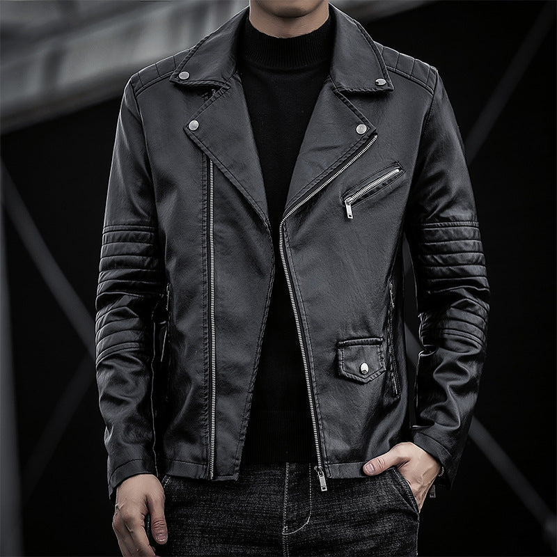 Herren Biker‑Lederjacke im Slim‑Fit mit gesteppter Ärmelpartie – Valtoré