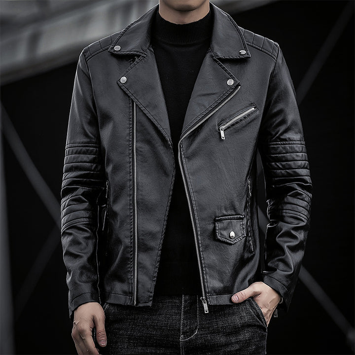 Herren Biker‑Lederjacke im Slim‑Fit mit gesteppter Ärmelpartie – Valtoré