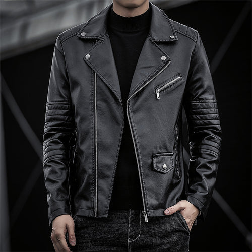 Herren Biker‑Lederjacke im Slim‑Fit mit gesteppter Ärmelpartie – Valtoré