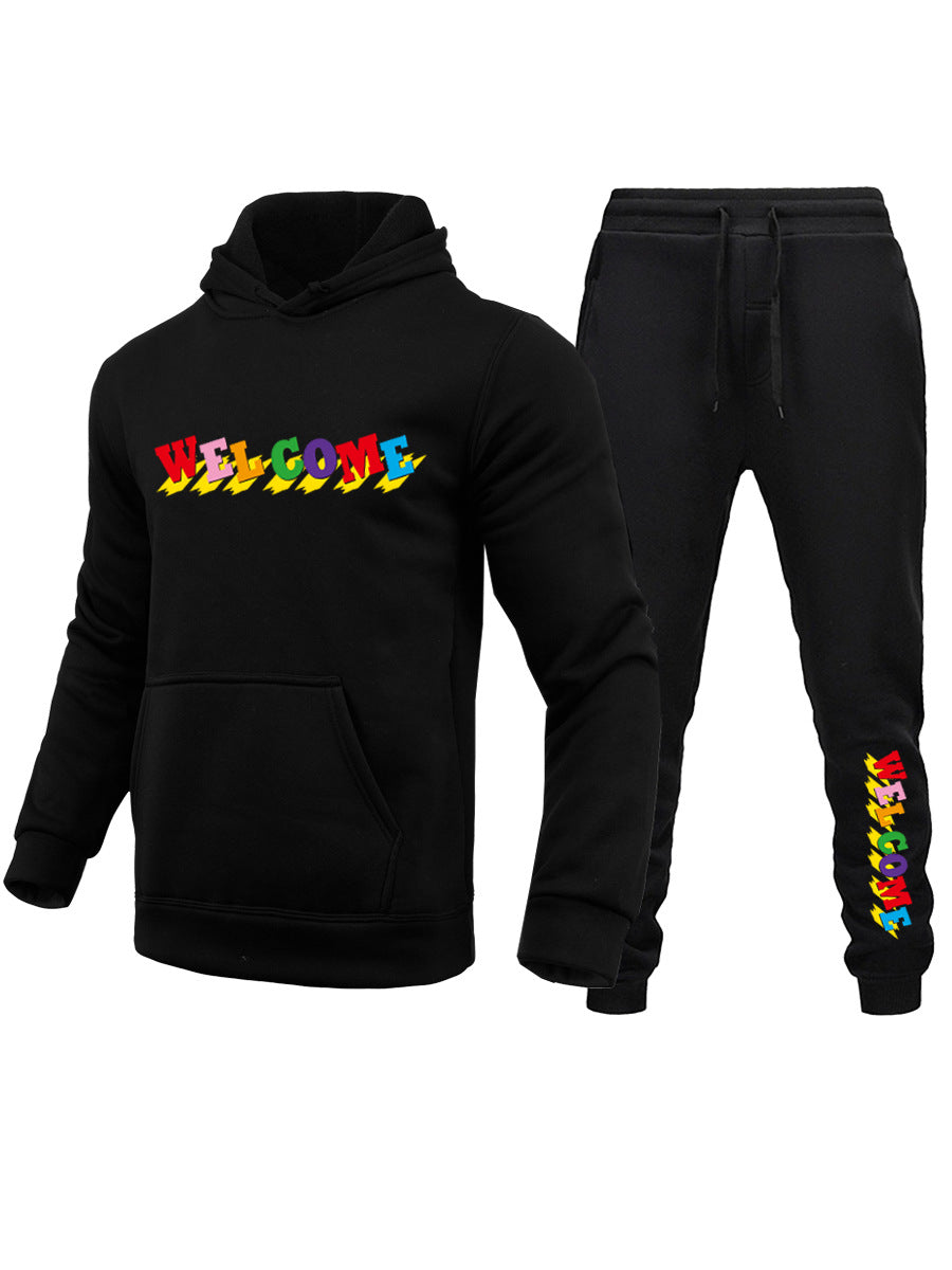 Herren Kapuzenpullover und Jogginghose Set mit lebhaftem Schriftzug Echoarchiv