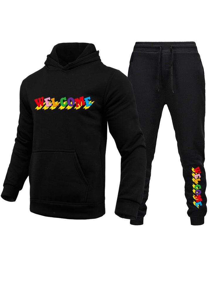 Herren Kapuzenpullover und Jogginghose Set mit lebhaftem Schriftzug Echoarchiv
