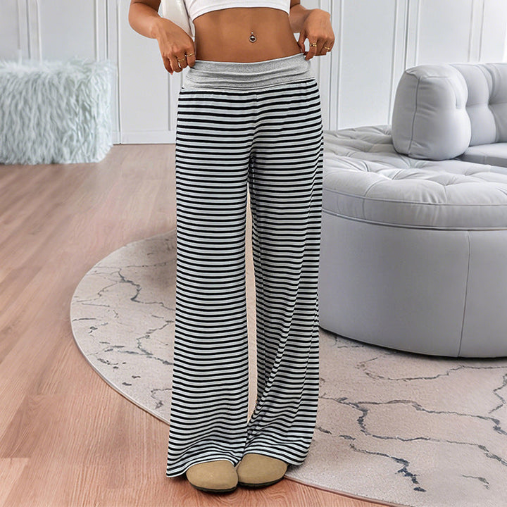 Damen Gestreifte Lounge‑Hose mit weitem Bein und elastischem Bund Echoarchiv