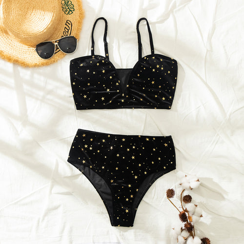 Damen Hochtaillierter Bikini mit glamourösem Sternenmotiv Echo Archiv