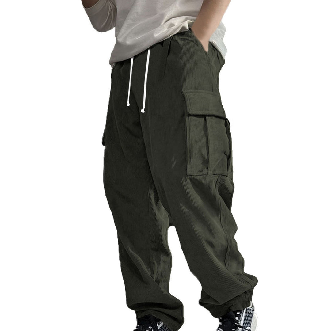 Herren Weite Cord-Cargo-Hose mit Tunnelzug, Elastikbund & Multifunktionstaschen – Bravaro