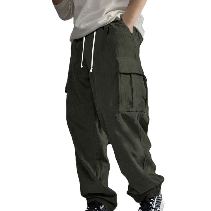 Herren Weite Cord-Cargo-Hose mit Tunnelzug, Elastikbund & Multifunktionstaschen – Bravaro