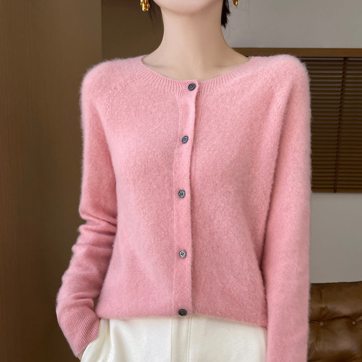 Damen Kuscheliger Kurzcardigan aus Mohair‑Mix mit feiner Schurwollstruktur und Perlmuttknopfleiste Echoarchiv