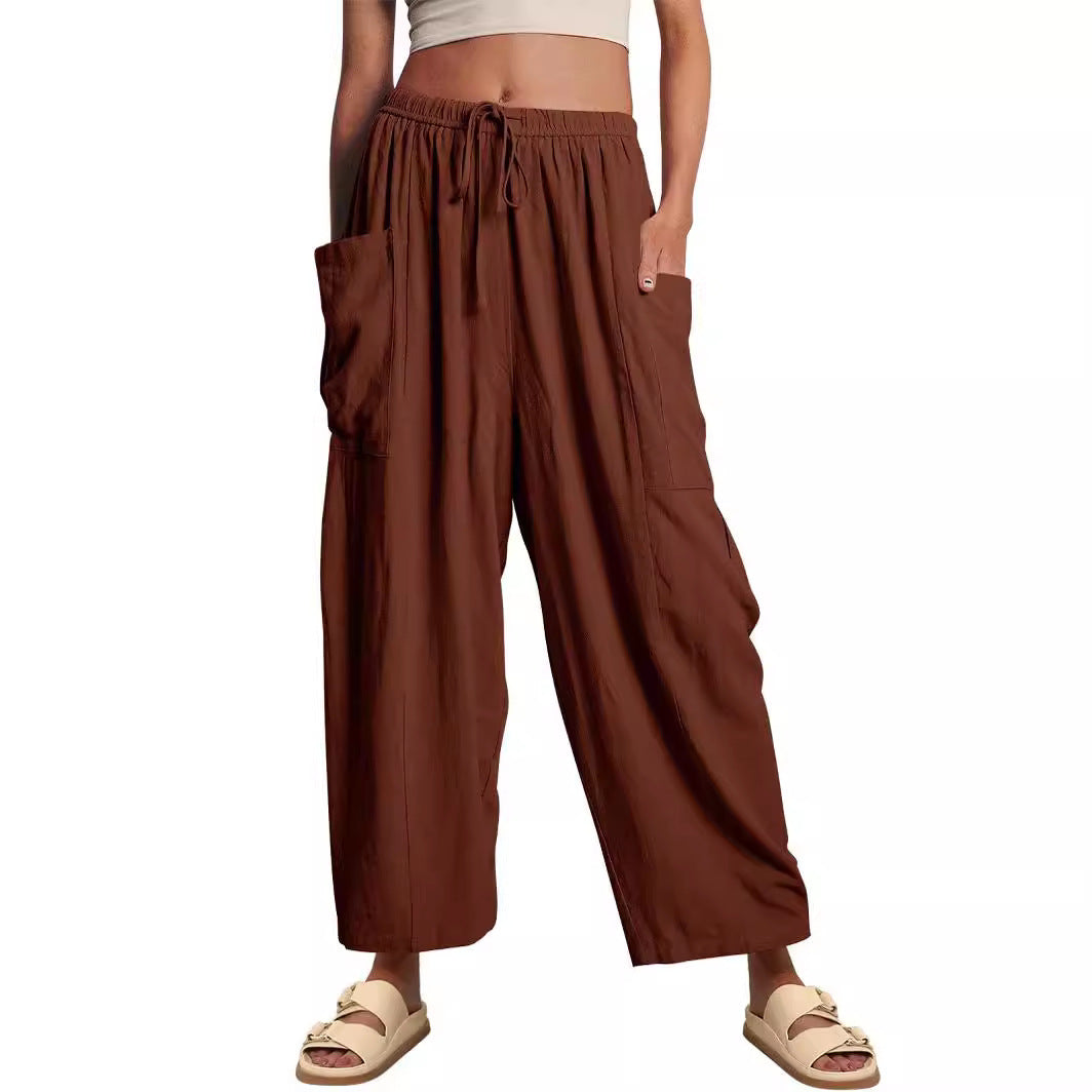 Damen nan weite Palazzohose aus leichtem Leinenmix mit Tunnelzug und seitlicher Tasche Echo Archiv