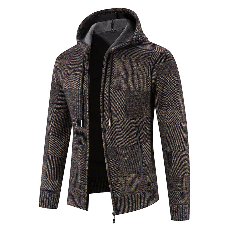 Herren Strickjacke mit Kapuze und modernen Strukturelementen Echoarchiv