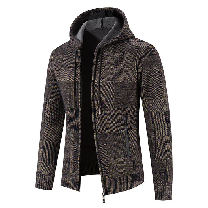 Herren Strickjacke mit Kapuze und modernen Strukturelementen Echoarchiv