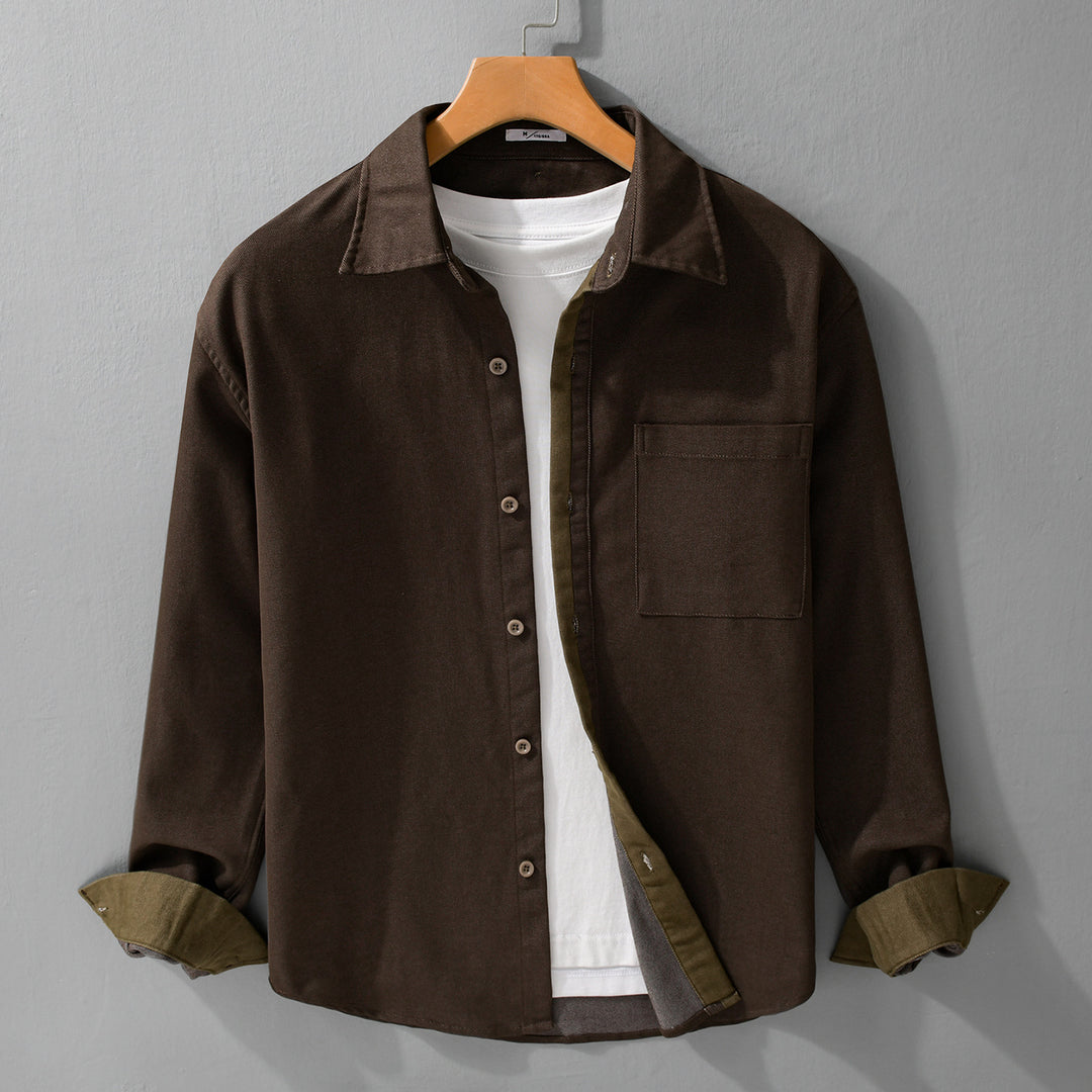 Herren Leichtes Baumwoll-Twill-Überhemd mit Brusttasche und Relaxed-Fit Echoarchiv