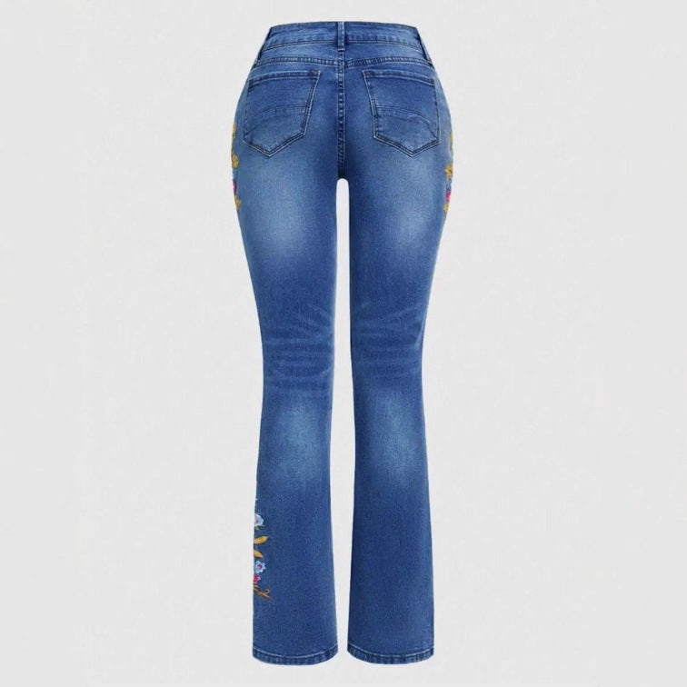 Damen bestickte Bootcut-Jeans mit hoher Taille und leichtem Stretch Echo Archiv