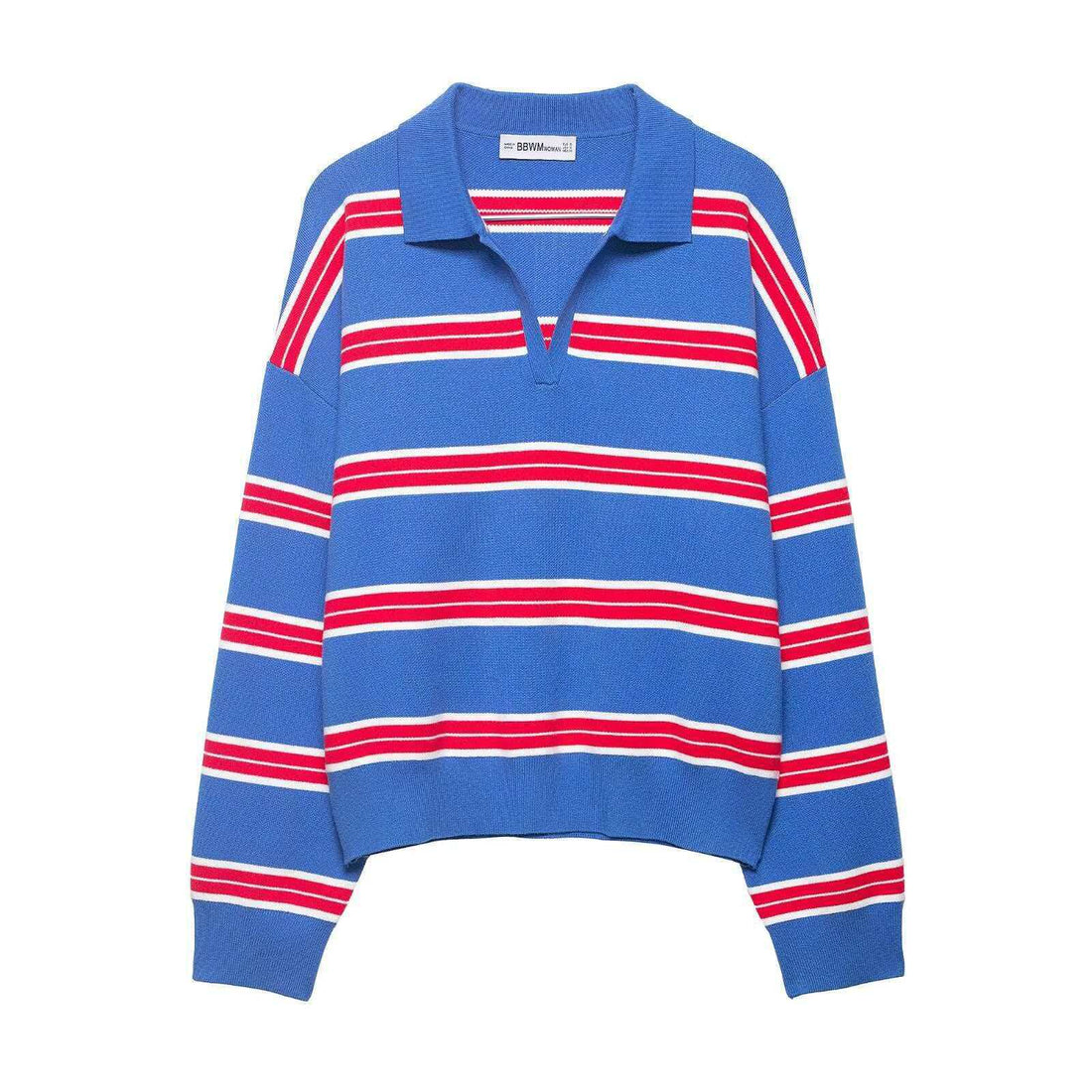 Damen gestreifter Rugby-Strickpullover mit Polokragen und weiter Oversize-Passform – Mavelle