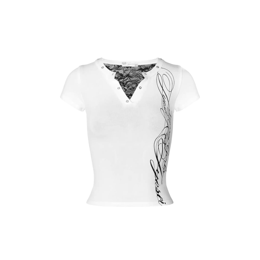 Damen Kurzarm Oberteil mit raffinierten Spitzen- und Druckdetails Echo Archiv