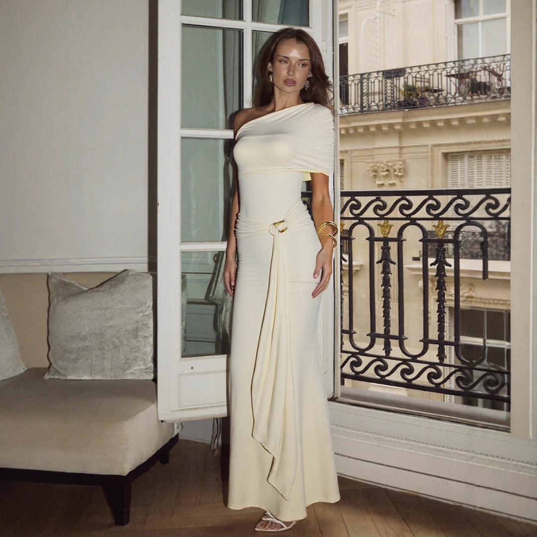 Damen Elegantes One-Shoulder Maxikleid mit figurbetonendem Schnitt und verspieltem Bindeband Echo Archiv