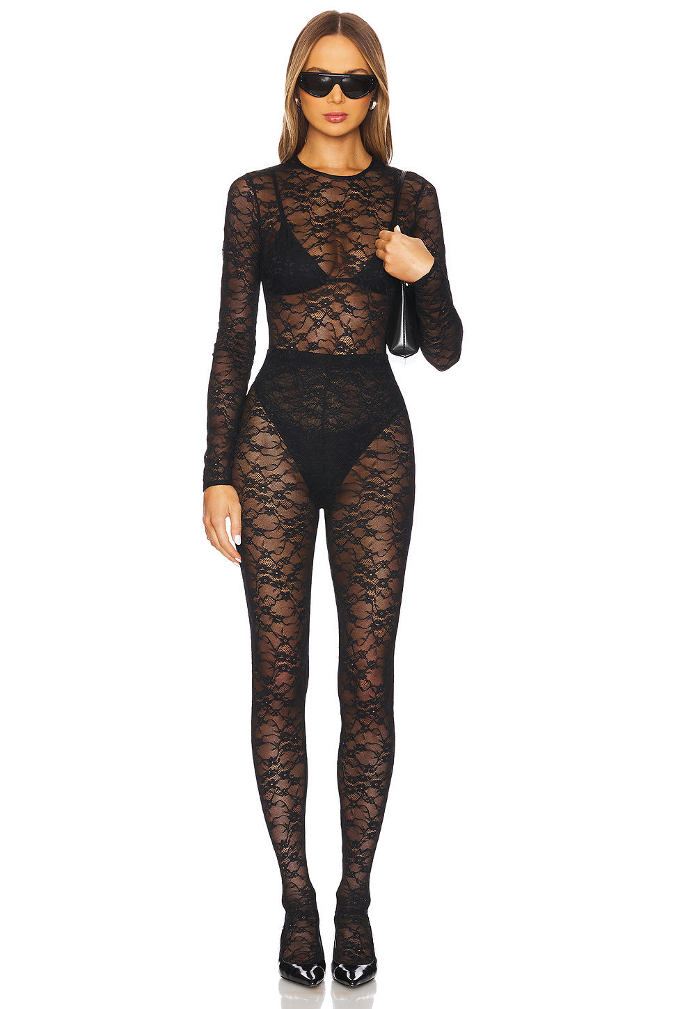 Damen Spitzen-Bodysuit mit transparenten Einsätzen und langen Ärmeln Echo Archiv