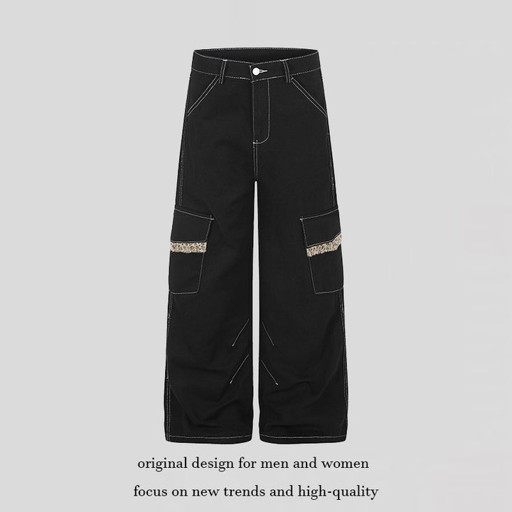 Damen Weite Cargo-Hose mit hoher Taille, großen Klappentaschen und Fellbesatz Echoarchiv