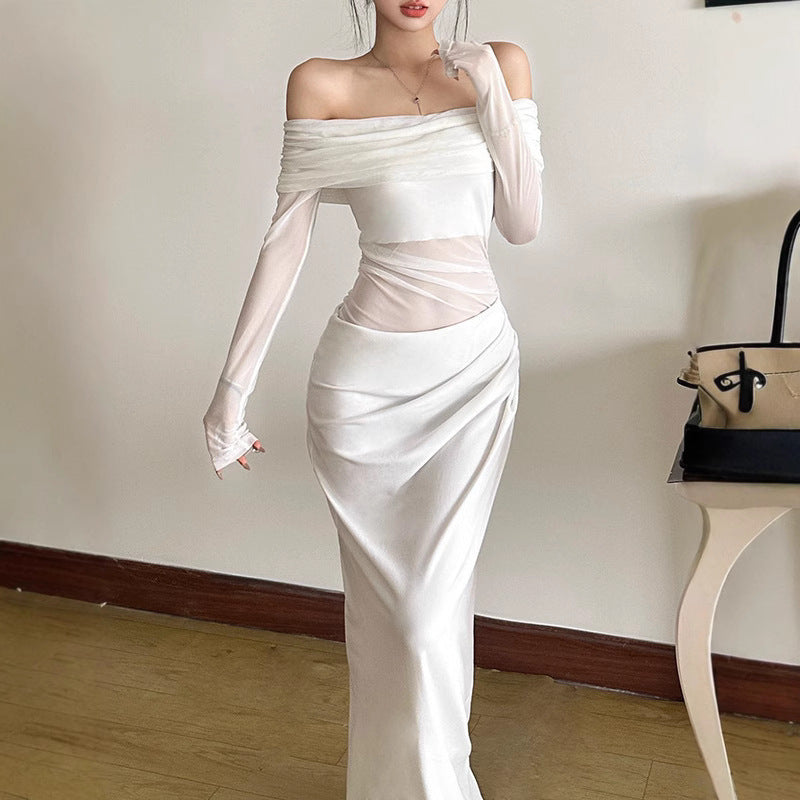 Damen Off-Shoulder Maxikleid mit figurbetonendem Design und Raffung Echo Archiv
