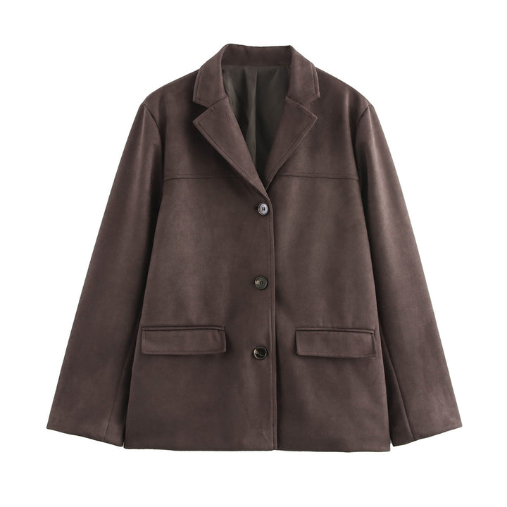 Damen elegante Velours-Optik Blazerjacke mit Reverskragen und Pattentaschen Echo Archiv