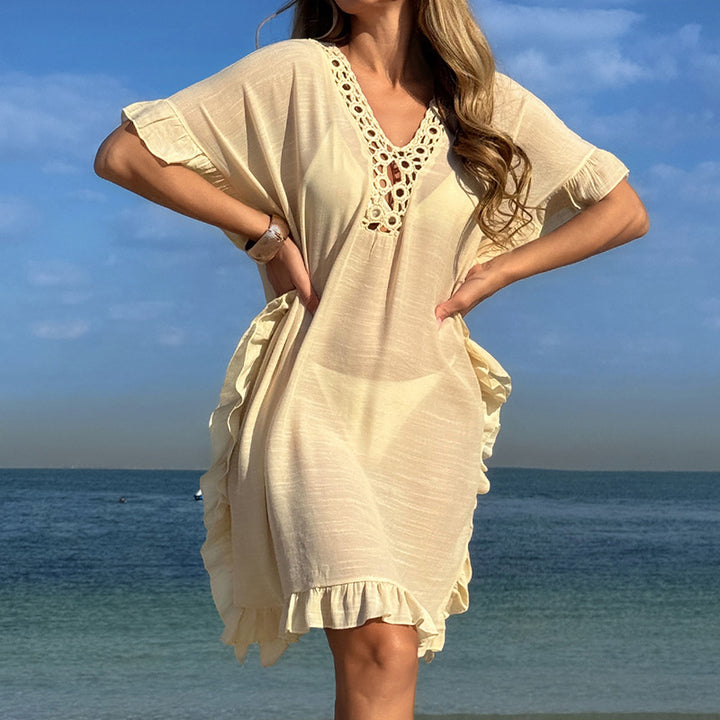 Damen Strandtunika mit elegantem Häkelbesatz und Rüschendetails Echo Archiv