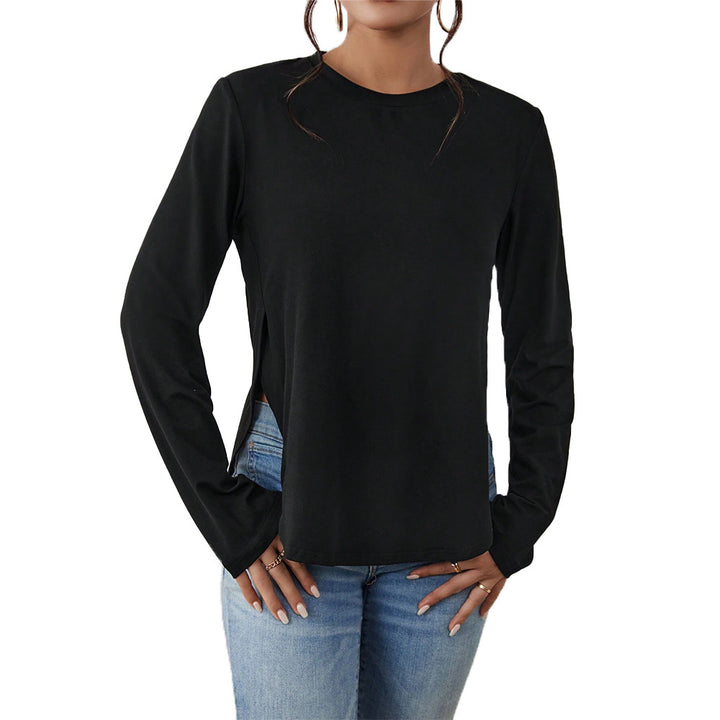 Damen Langarmshirt mit seitlichen Schlitzen, Rundhalsausschnitt und entspannter Casual-Passform – Avérine