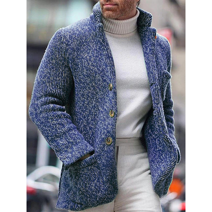 Herren Grobstrick-Cardigan-Jacke mit hohem Stehkragen und aufgesetzten Taschen Echo Archiv