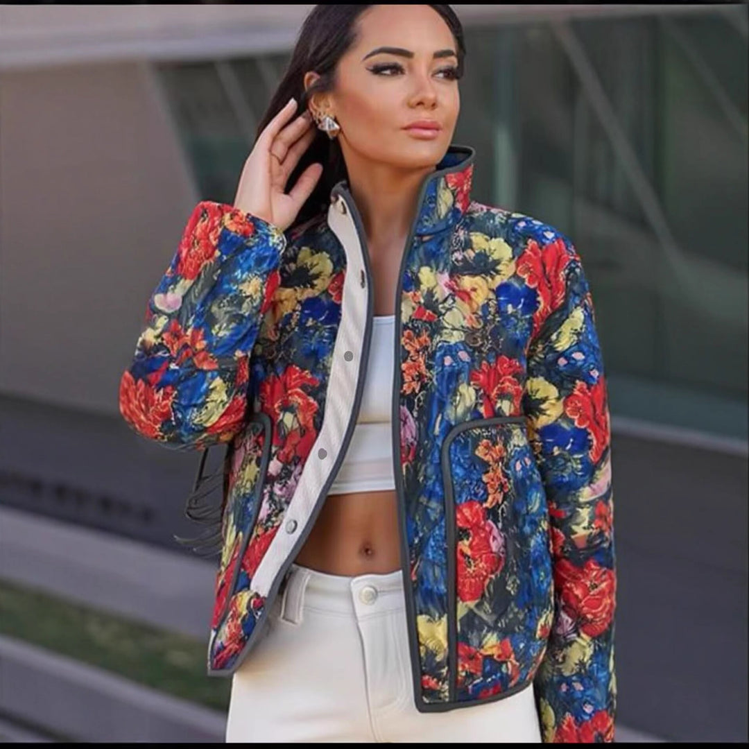 Damen Gesteppte Übergangsjacke mit floralem Allover-Muster und Stehkragen Echo Archiv
