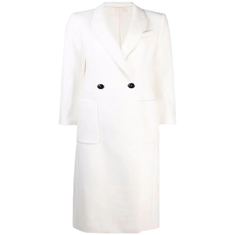 Damen Maxilanger taillierter Wollmix-Mantel im Clean-Tailoring mit betonter Schulter Echoarchiv