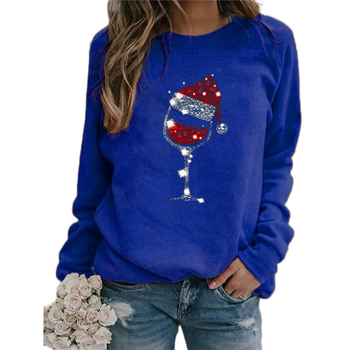 Damen Weihnachts Sweatshirt mit Pailletten Weinglas und Rundhalsausschnitt – Mavelle