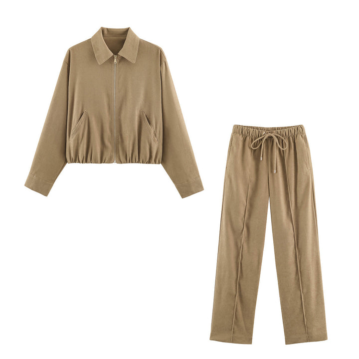 Damen Kurzblouson im Velours‑Look mit spitzem Hemdkragen und Gummizugsaum Echo Archiv