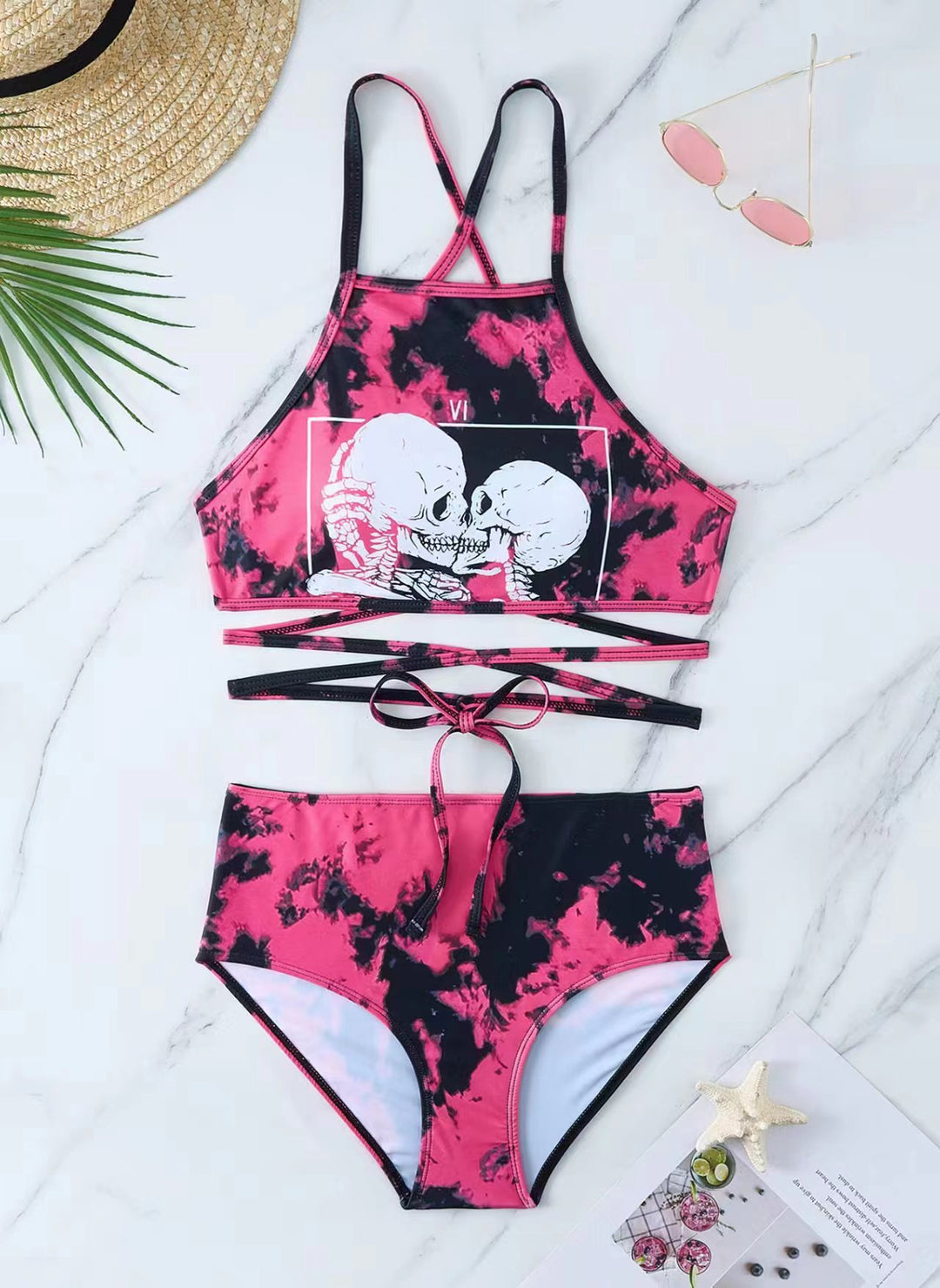 Damen Hochgeschlossener Bikini mit kreativer Tierfleckenmusterung Echo Archiv