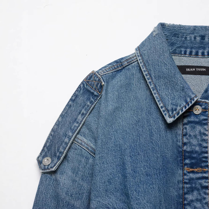 Damen Cropped Jeansjacke mit Epauletten, verdeckter Knopfleiste und Taillenriegel Echo Archiv