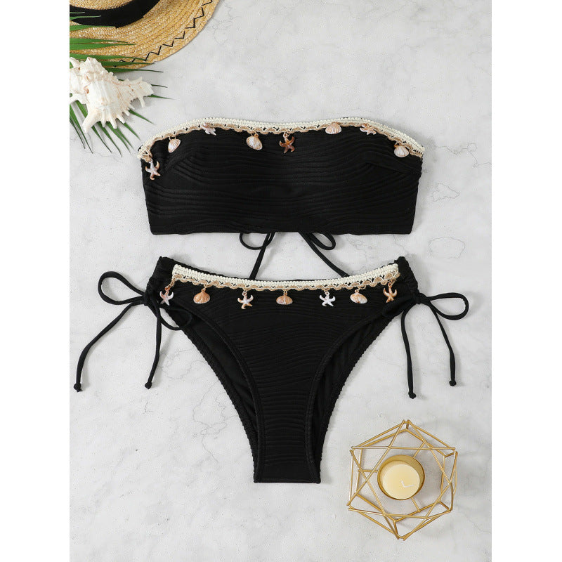 Damen Bandeau-Bikini mit muschelförmigen Akzenten und hochwertiger Textur Echo Archiv