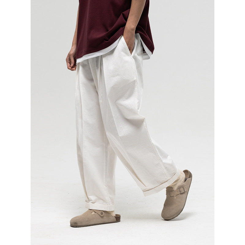 Damen Weite High‑Waist Bundfalten-Hose mit elastischem Kordelbund und gekrempeltem Saum Echo Archiv