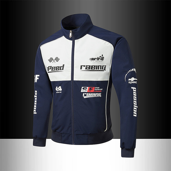 Herren Trackjacke im Motorsport-Look mit Logoprints und Stehkragen Echo Archiv