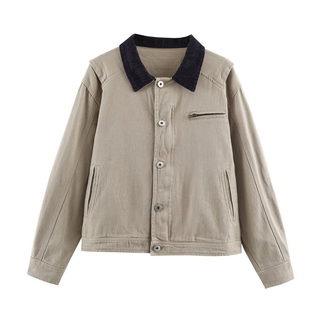 Damen Kurzblouson im Worker‑Look mit Cordkragen und Reißverschlusstasche Echoarchiv