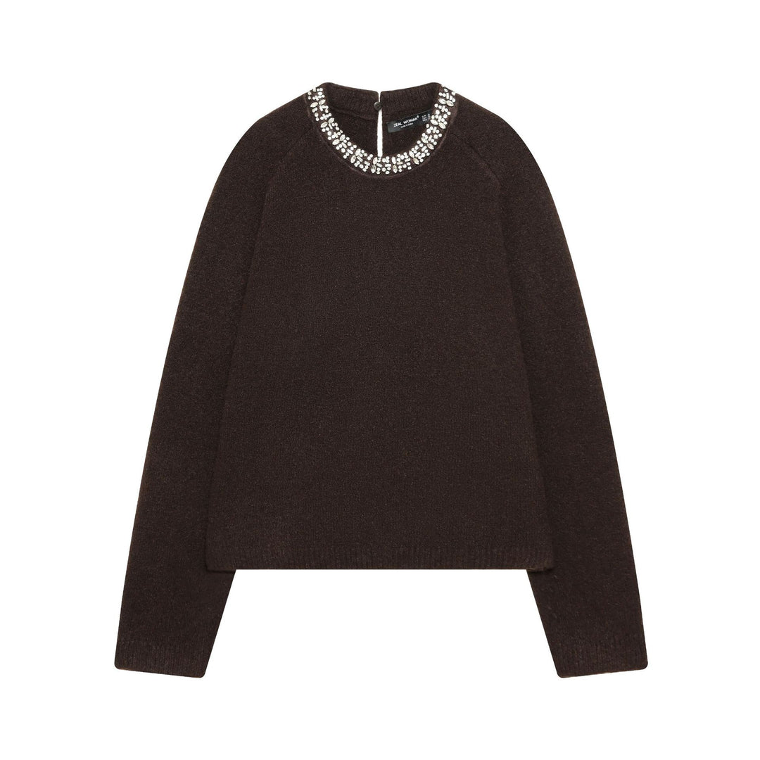 Damen nan cropped Strickpullover mit Schmuckkragen und Raglanärmeln Echo Archiv