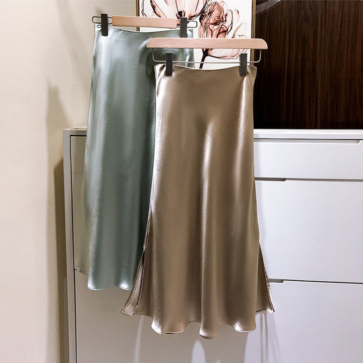Damen Eleganter Satinrock mit asymmetrischem Schlitz Echoarchiv