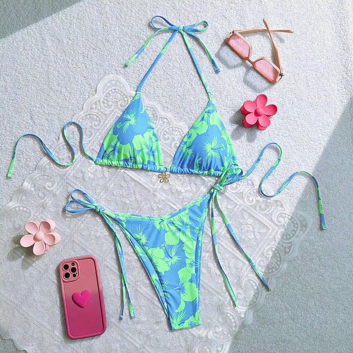 Damen Triangel-Bikini mit floralen Akzenten und raffinierten Bindebändern Echo Archiv