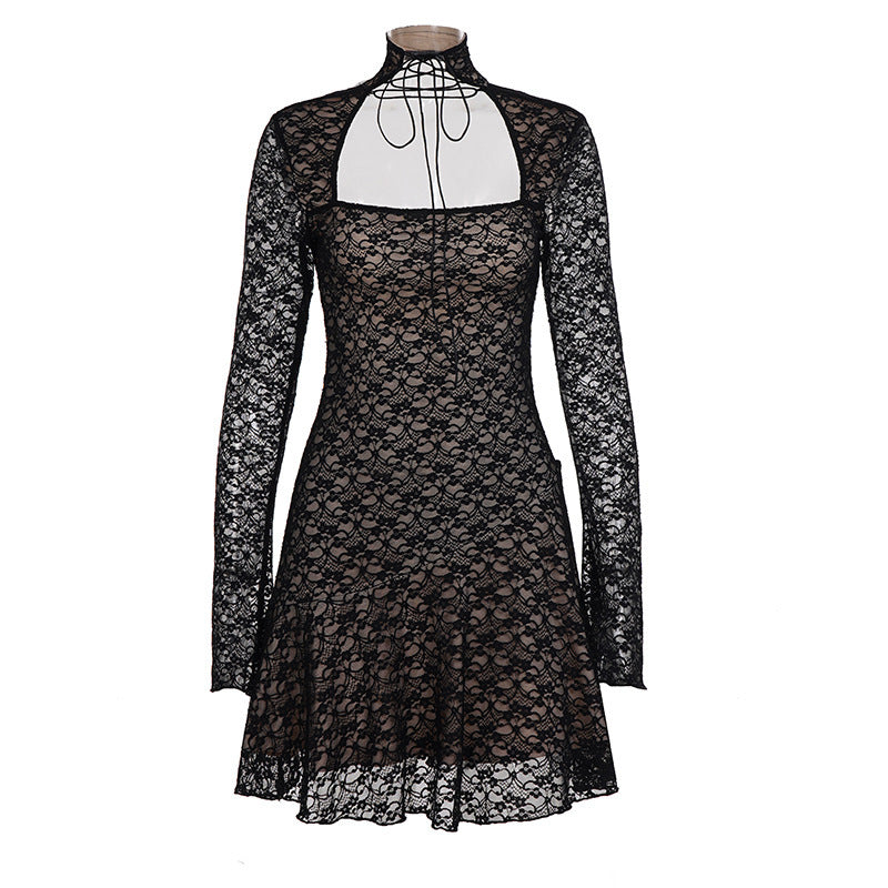Damen Spitzenkleid mit kurzem Stehkragen und langen Ärmeln Echo Archiv