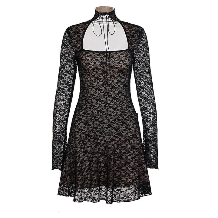 Damen Spitzenkleid mit kurzem Stehkragen und langen Ärmeln Echo Archiv