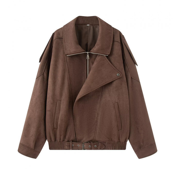 Damen Oversize Bomberjacke mit breitem Reverskragen, Taillengürtel und Schulterklappen Echo Archiv