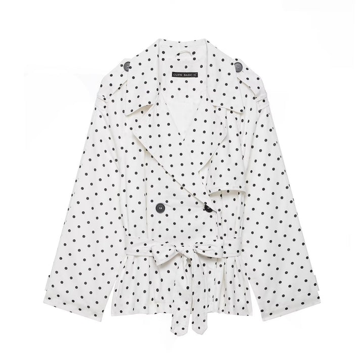 Damen Gepunktete Cropped Trenchjacke mit Bindegürtel Echo Archiv