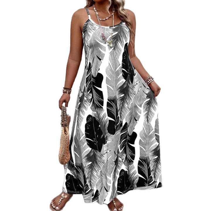 Damen Maxikleid mit aufregendem Blattmuster und schmalen Trägern Echo Archiv