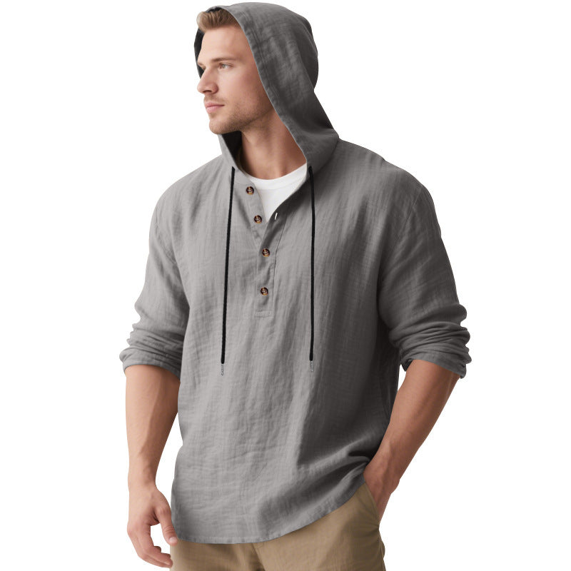 Herren lässiger Kapuzenpullover mit modischem Knopfdesign und hochwertiger Baumwollstruktur Echoarchiv
