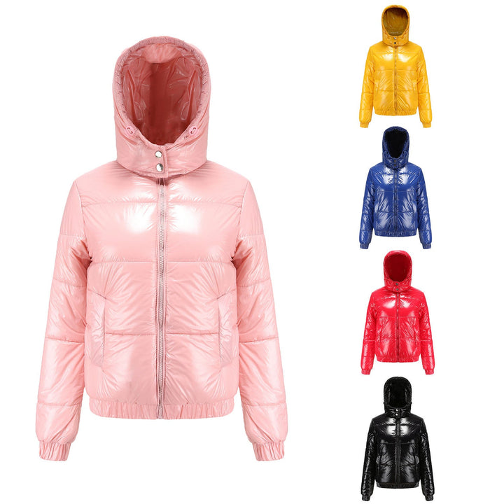 Damen glänzende Steppjacke mit abnehmbarer Kapuze Echoarchiv