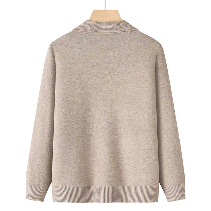Damen bestickte Strickjacke mit Hemdkragen, Eingrifftaschen und floraler Stickerei – Veloura
